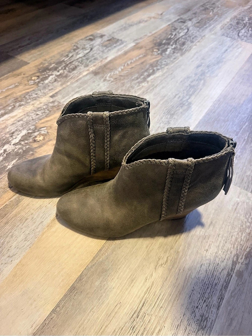 Report Footwear’s Gregorie Wedge Bootie 
Olive (not green)
Women’s US 8.5